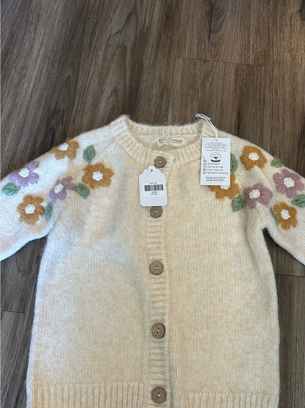 Children's Cream Floral Knit Cardigan Sweater